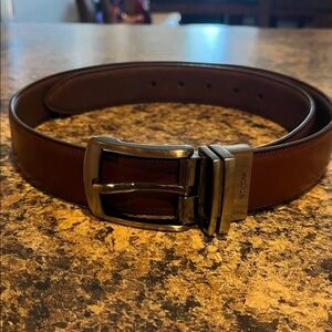 Boconi Rich Brown Leather Belt with Shiny Silver Buckle